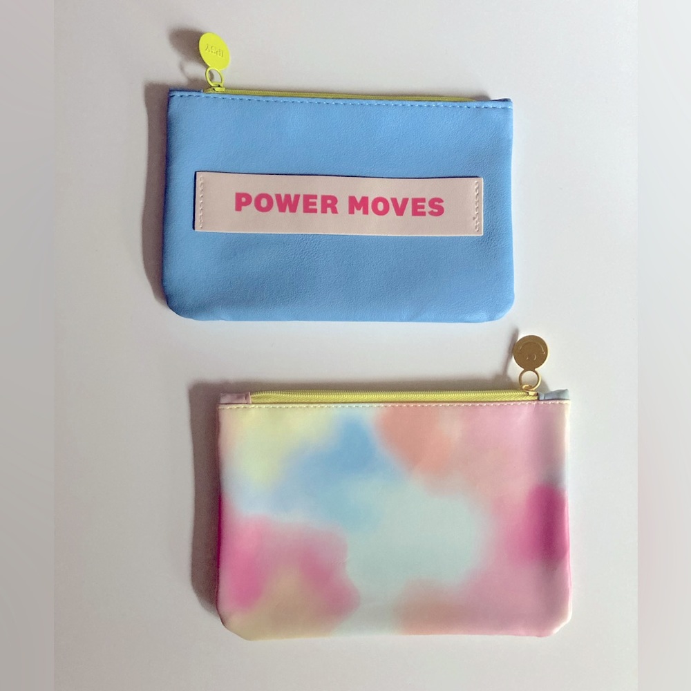 IPSY Set of 2 Make Up Bags, Power Moves, Travel Pouch, Cosmetic Bags, Happy Face